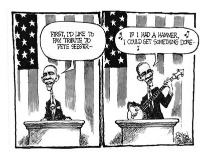 Obama cartoon State of the Union Pete Seeger