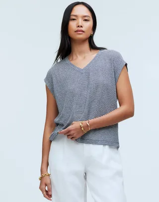 Relaxed V-Neck Tee in Stripe