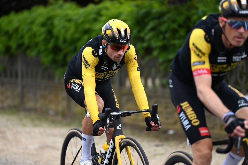 RIVOLI ITALY MAY 18 Primoz Roglic of Slovenia and Team JumboVisma competes during the 106th Giro dItalia 2023 Stage 12 a 185km stage from Bra to Rivoli UCIWT on May 18 2023 in Rivoli Italy Photo by Tim de WaeleGetty Images