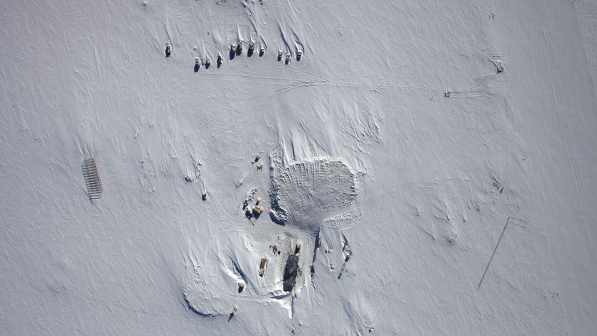 Aerial image of Vostok Station in Antarctica.