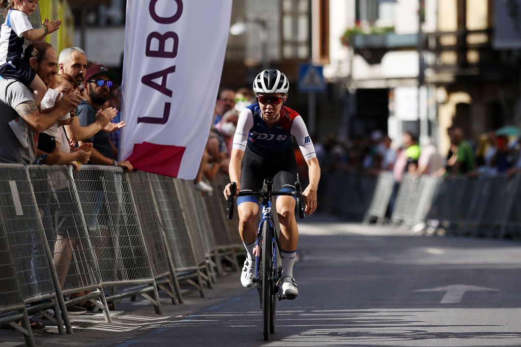 DURANGO SPAIN MAY 17 Cecilie Uttrup Ludwig of Denmark and Team FDJ Nouvelle Aquitaine Futuroscope crosses the finishing line during the 21st Durango Durango Emakumeen Saria 2022 a 113km one day race from Durango to to Durango DurangoDurango22 on May 17 2022 in Durango Spain Photo by Gonzalo Arroyo MorenoGetty Images
