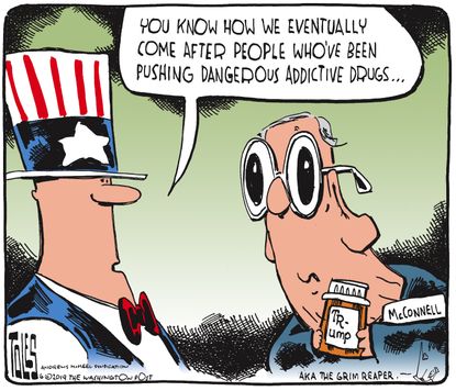 Political Cartoon U.S. Mitch McConnell Trump Addiction
