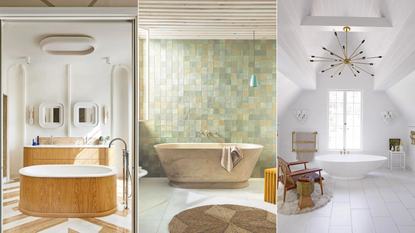 Three images of modern bathrooms