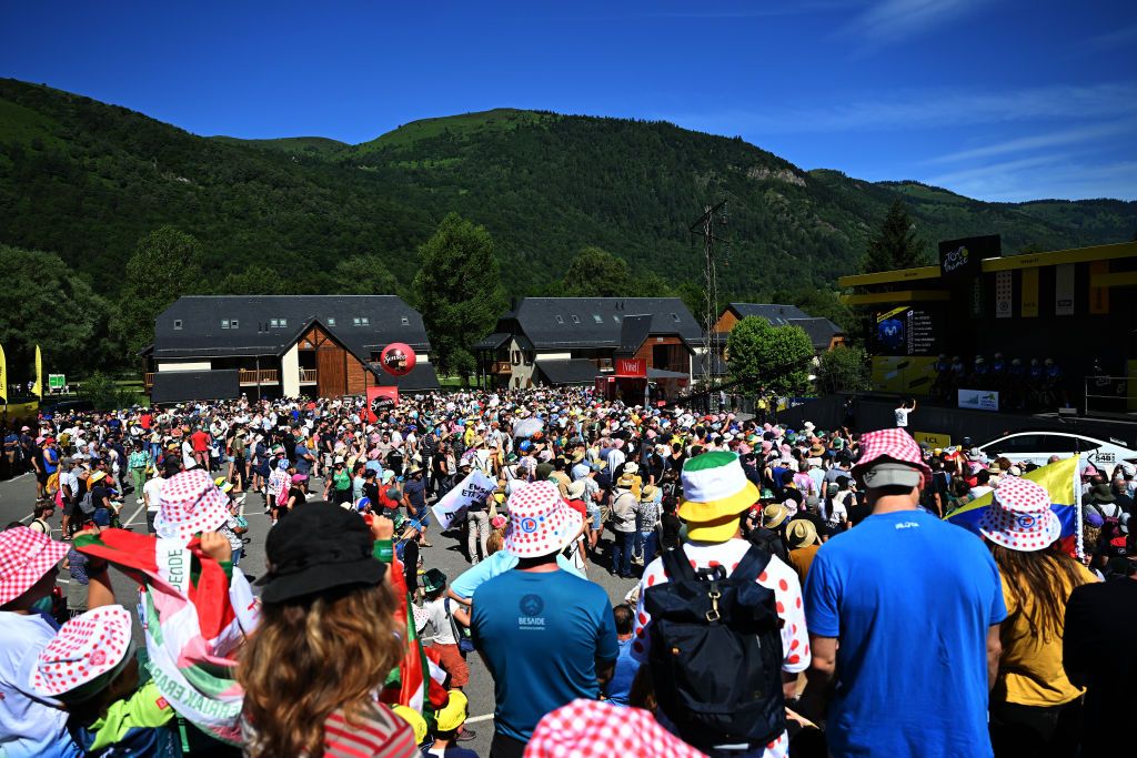 LOUDENVIELLE FRANCE JULY 14 Fans prior to the 111th Tour de France 2024 Stage 15 a 1977km stage from Loudenvielle to Plateau de Beille 1782m UCIWT on July 14 2024 in Loudenvielle France Photo by Tim de WaeleGetty Images