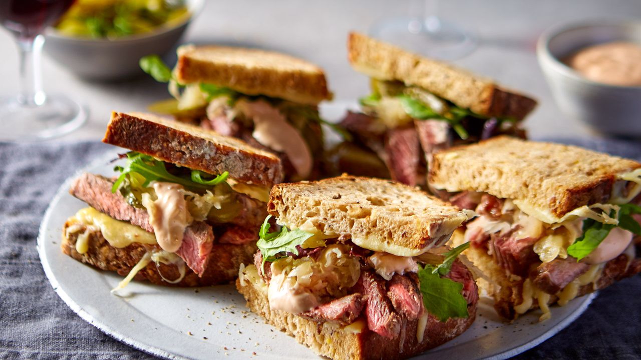 Individual steak Reubens