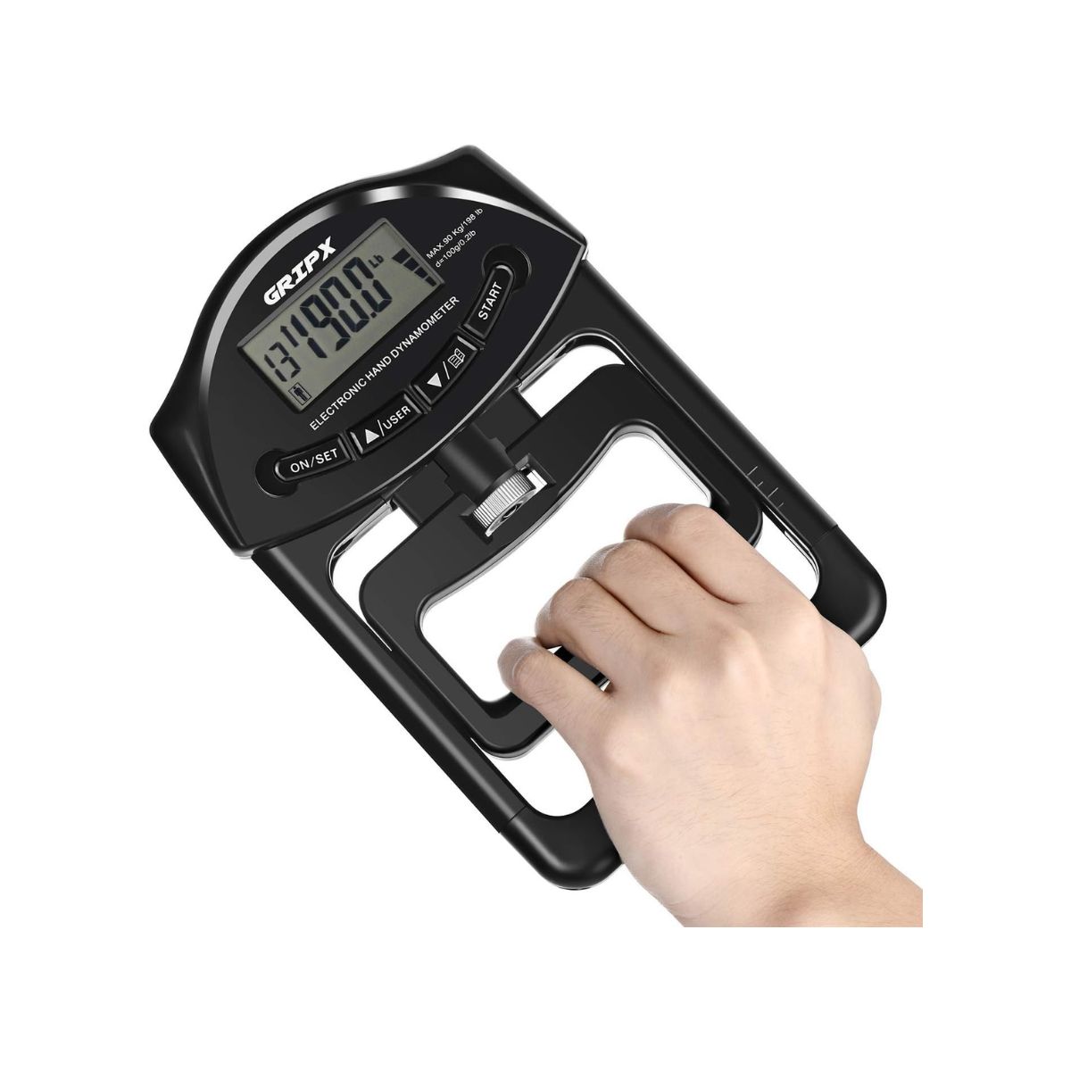 GRIPX Digital Hand Dynamometer Grip Strength Measurement Meter Auto Capturing Electronic Hand Grip Power 198Lbs / 90Kgs