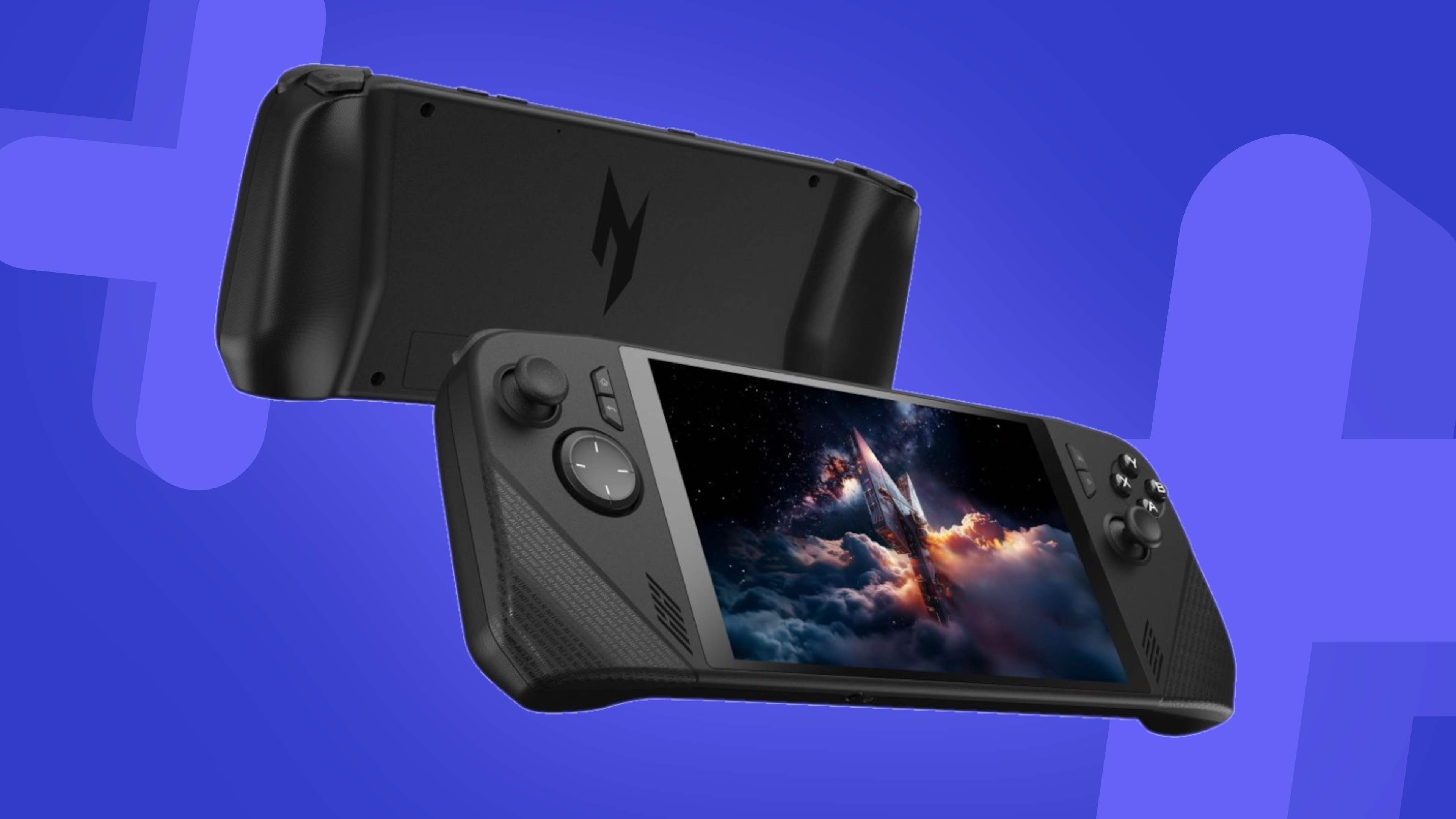 Acer Nitro Blaze Link handheld on a blue background