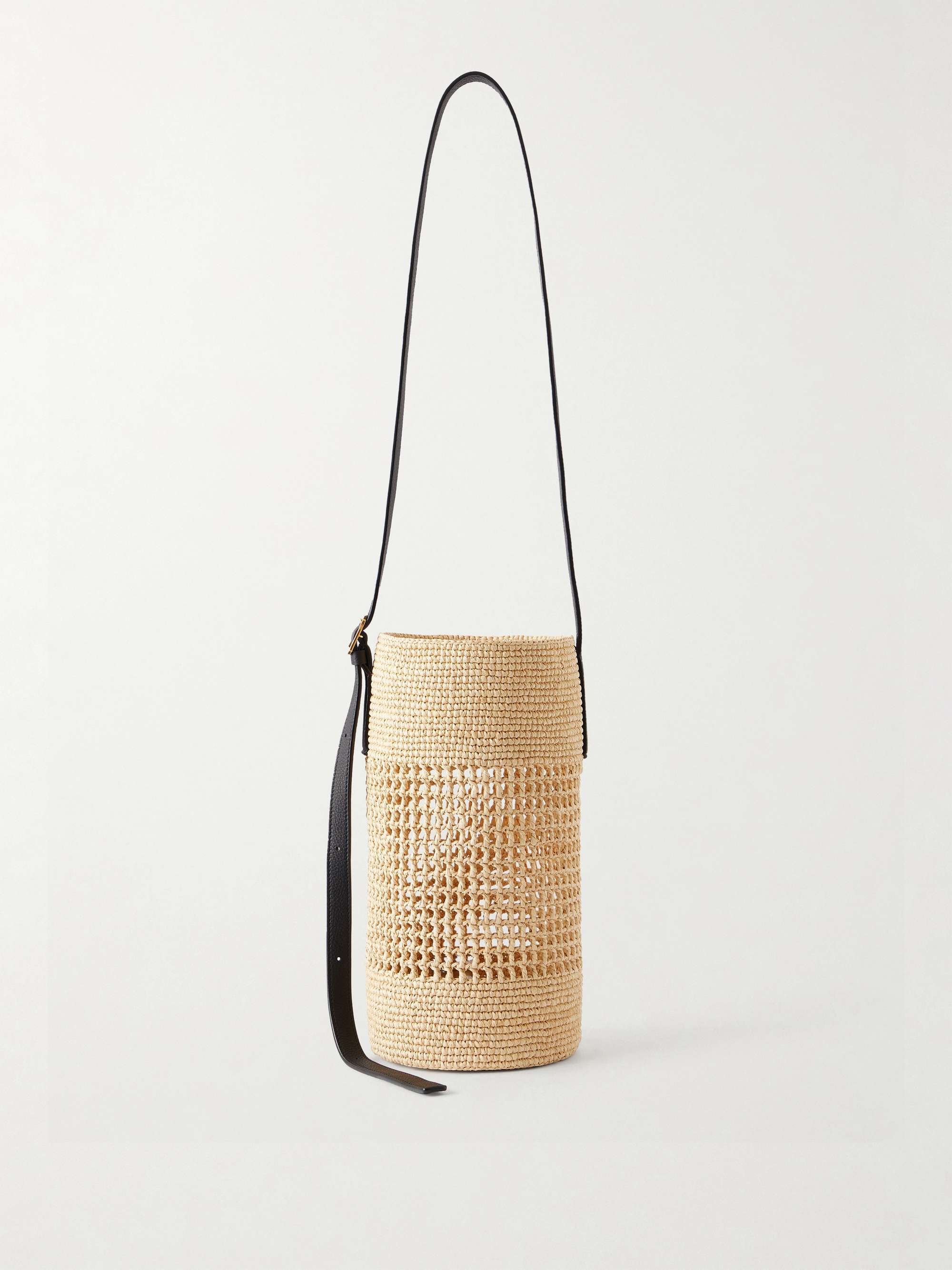 Billie Small Leather-Trimmed Raffia Bucket Bag
