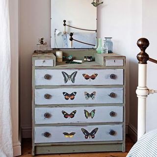 room with upcycled chest of drawers and mirror on wall