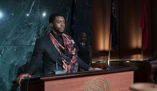 Chadwick Boseman as T'Challa at the UN in Black Panther