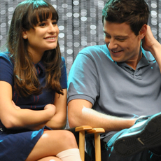 Actress Lea Michele and actor Cory Monteith attend the 'GLEE' 300th musical performance special taping at Paramount Studios on October 26, 2011 in Hollywood, California.