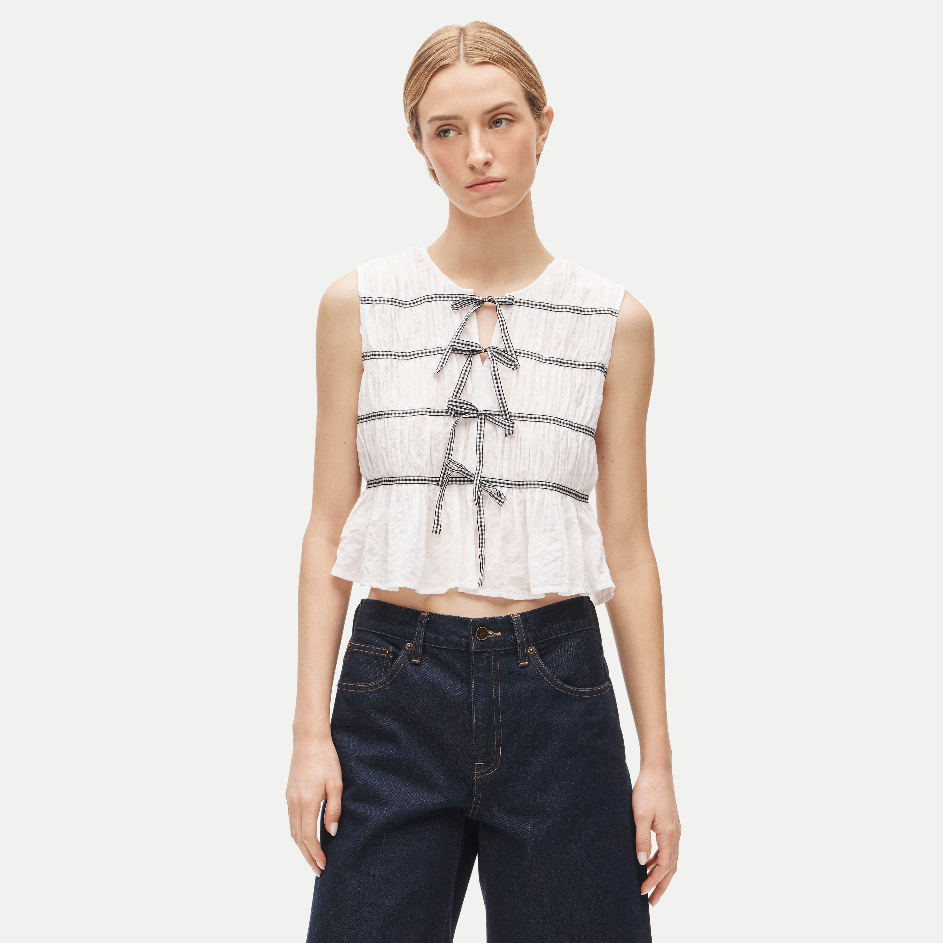Tie-Front Top With Gingham Details