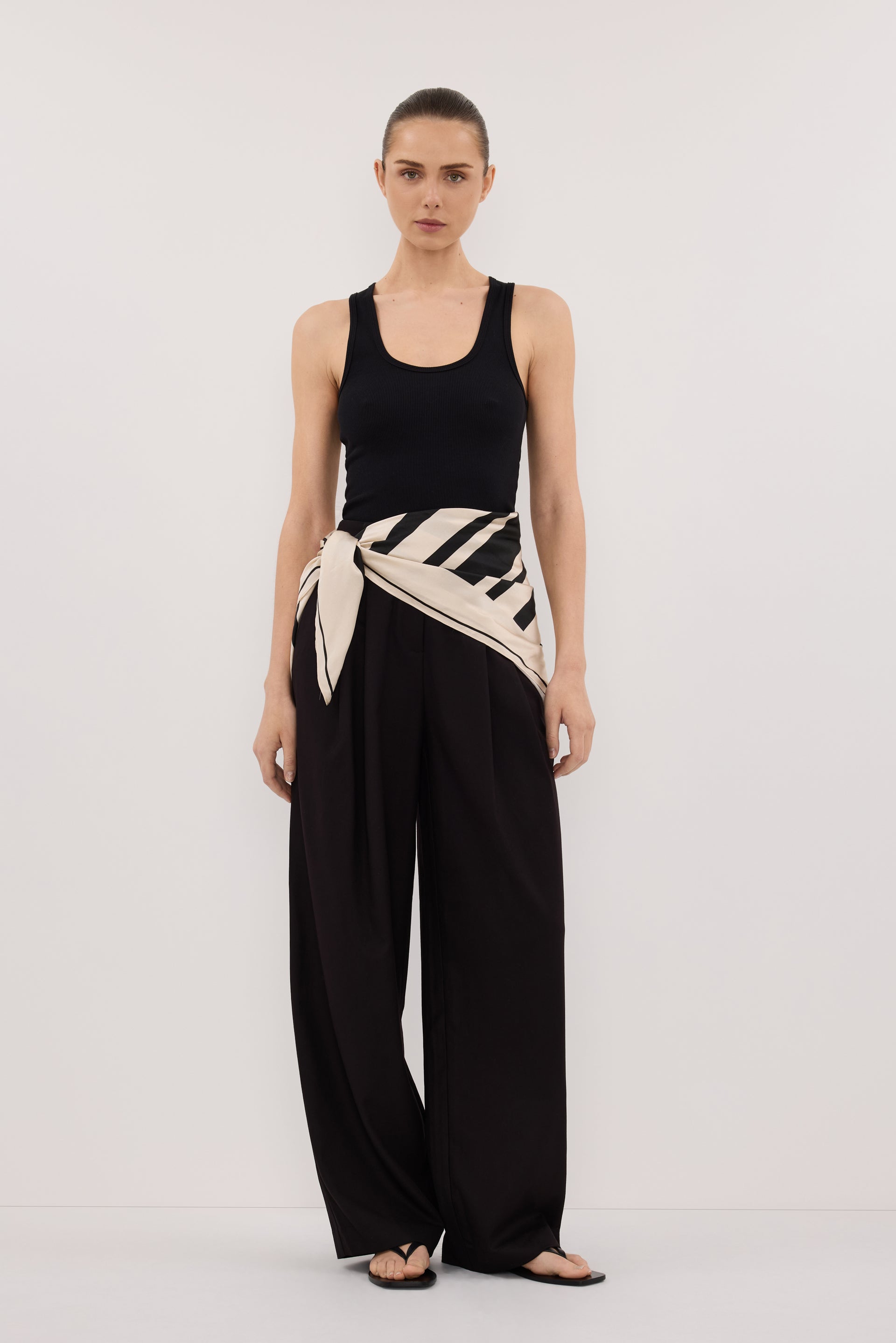 Rae Black Stripe Silk Scarf Top - O/s / Black