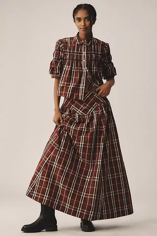 Maeve Drop-Waist Taffeta Maxi Skirt