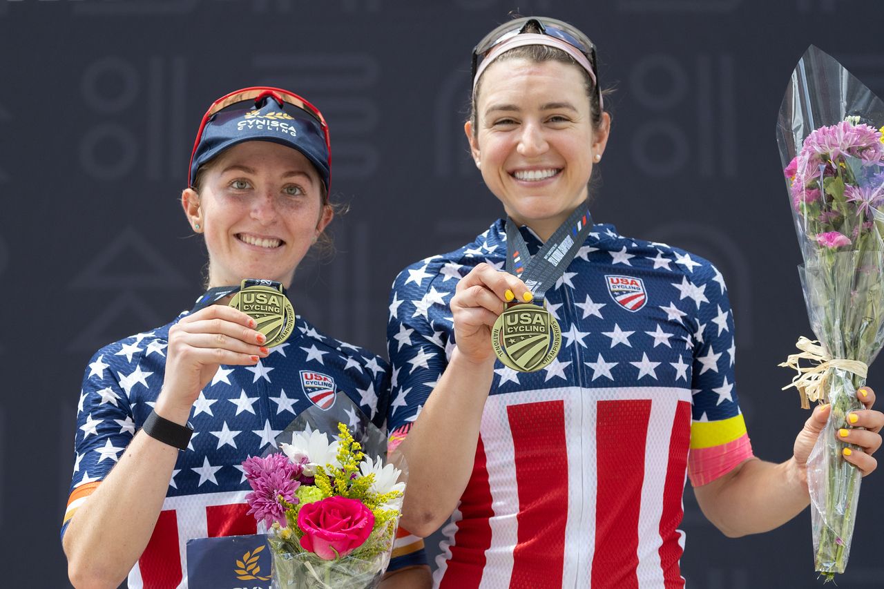 Nicole Stienmetz and Kristin Faulkner, women's U23 and Women's Elite winners.