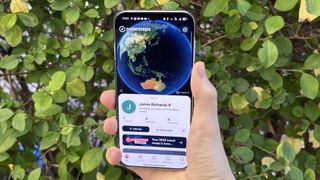 Polarsteps running on an Oppo Find X9 Pro, leaves in the background