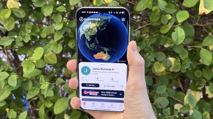 Polarsteps running on an Oppo Find X9 Pro, leaves in the background