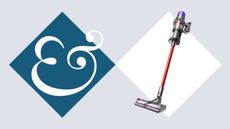 Dyson V11 Outsize on tile background next to Homes & Gardens '&' logo.