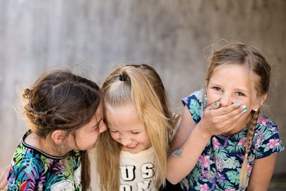 3 young girls laughing at the best knock knock jokes for kids