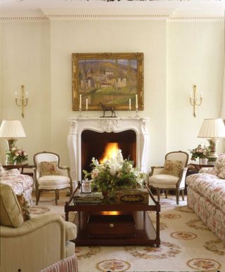 Classic English interior design with a stunning fireplace