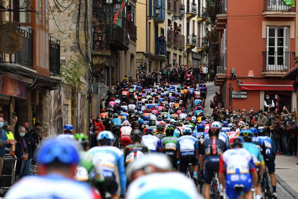 The peloton during stage 1 at the Vuelta a Espana