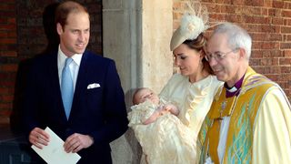 William, Kate and George at Prince George's Christening