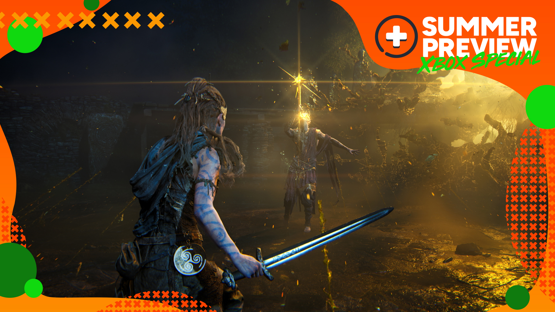 Senua screenshot showing the heroine preparing to fight an evil manifestation of her mind