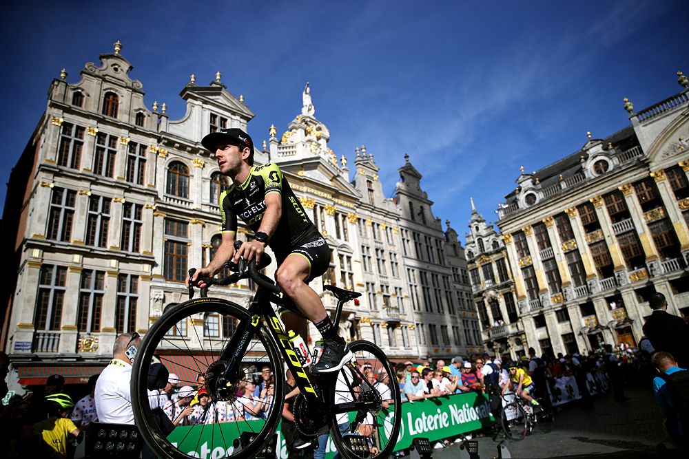 Simon Yates (Mitchelton-Scott) riding to the staging area for the team presentation at the Tour de France