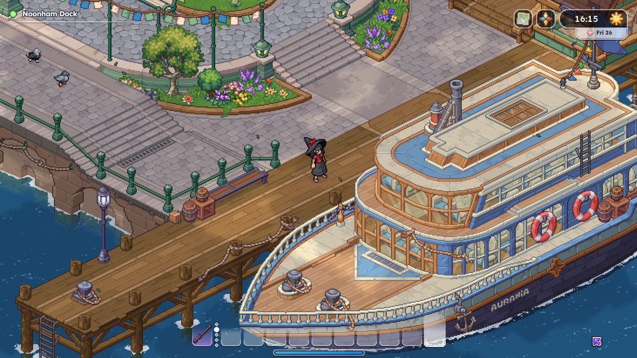 Standing by a big boat in Witchbrook