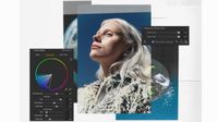 Capture One editing update overview: color wheel to the left, in the middle a woman with bright blond/white hair and to the right regulations for indidivual settings