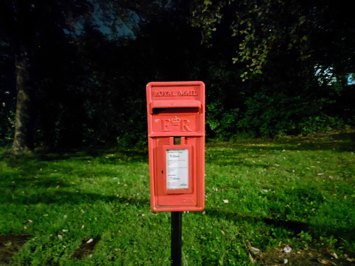 Realme GT Master Edition camera samples &ndash; a postbox at night (night mode on).