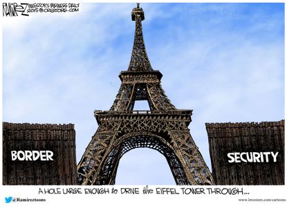 Political cartoon U.S. world Paris Attacks homeland security