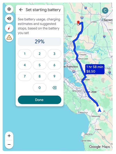 Google Maps for Android Auto will ask EV drivers for their initial battery percentage to better prepare for the journey ahead.
