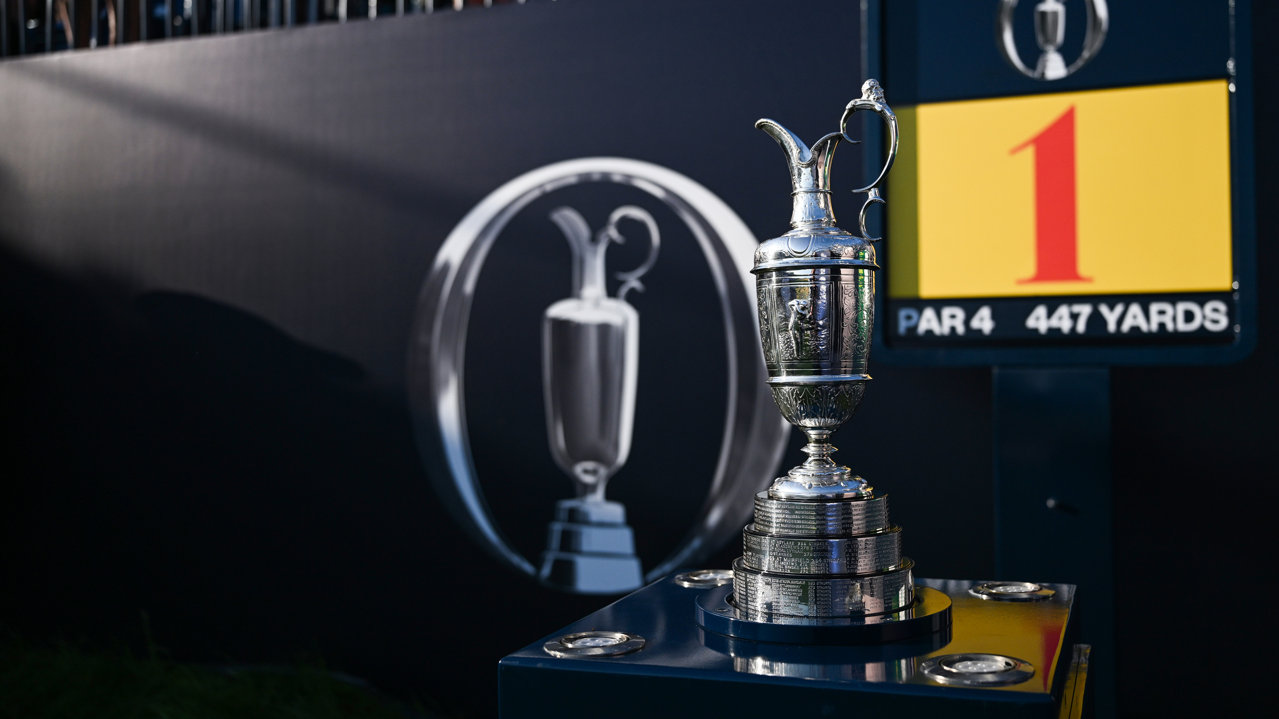 A view of the Claret Jug on the first tee at the 2026 Open