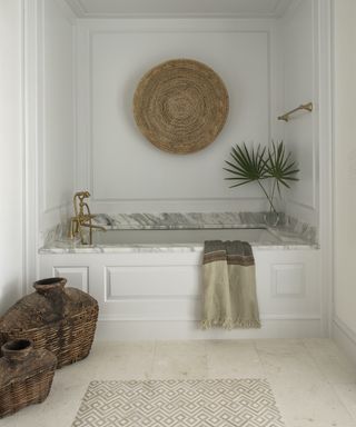 white bathroom with rustic accessories