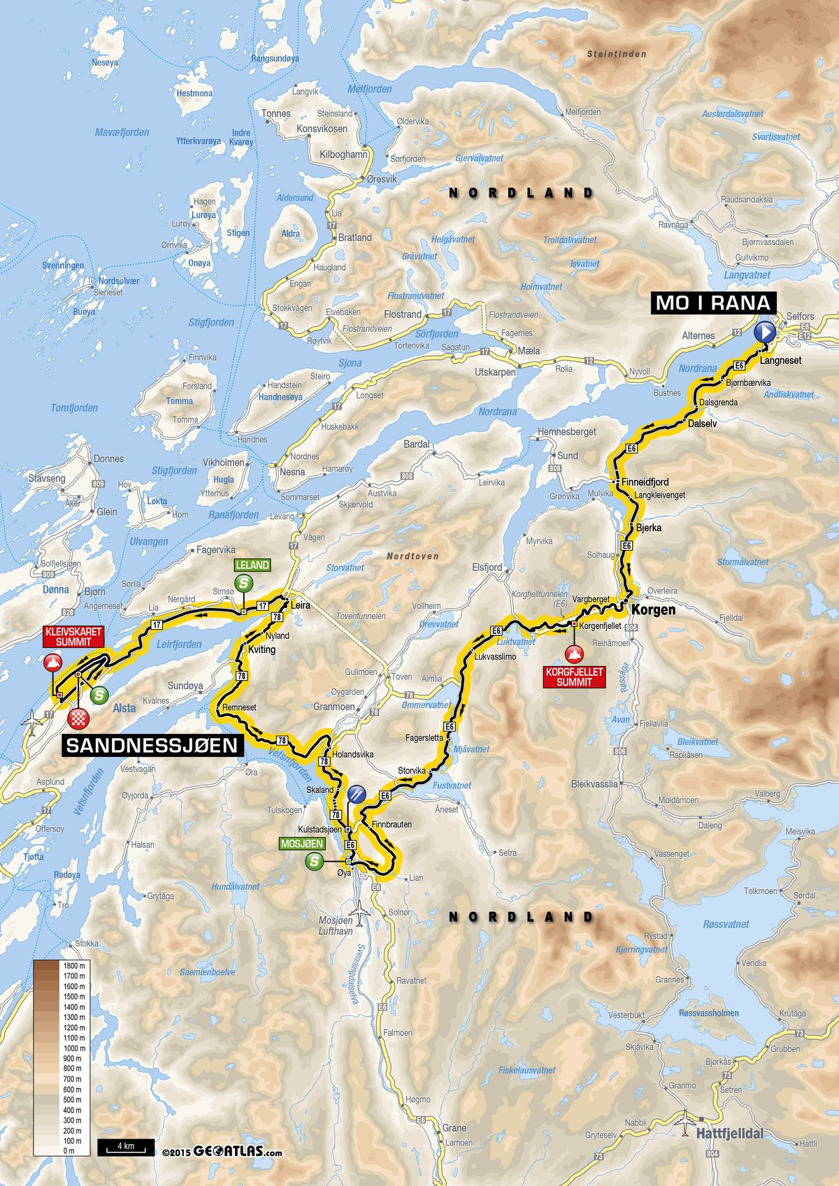 Map of stage 2 of the 2016 Arctic Race of Norway