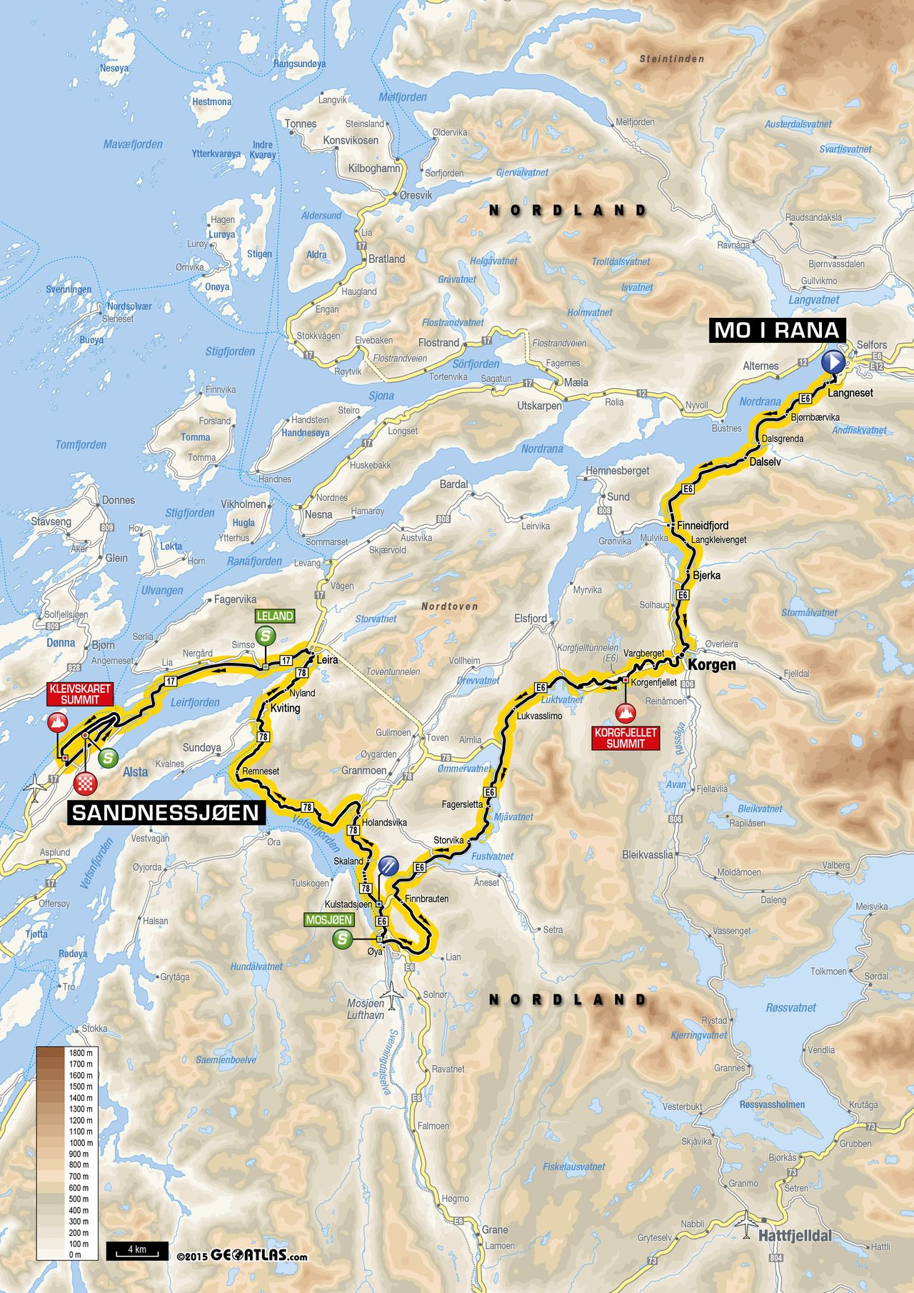 Map of stage 2 of the 2016 Arctic Race of Norway