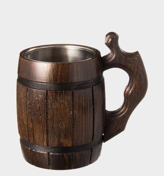 Wooden tankard against a plain background