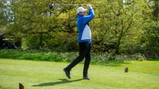 Roderick Easdale hitting a driver off the tee at Brocket Hall Golf Club