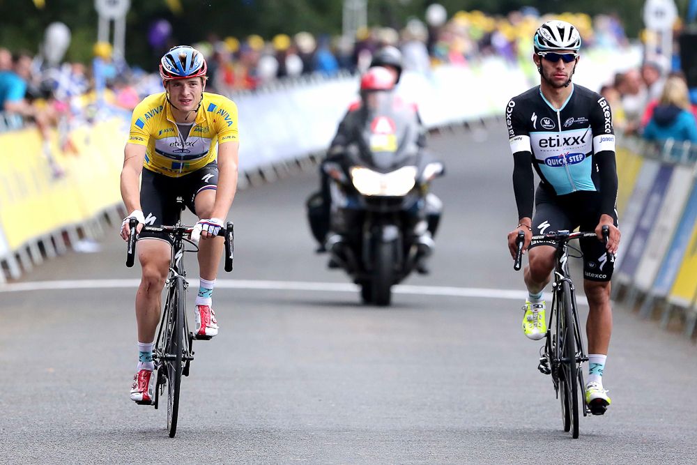 Petr Vakoc arrives at the finish of stage 3.