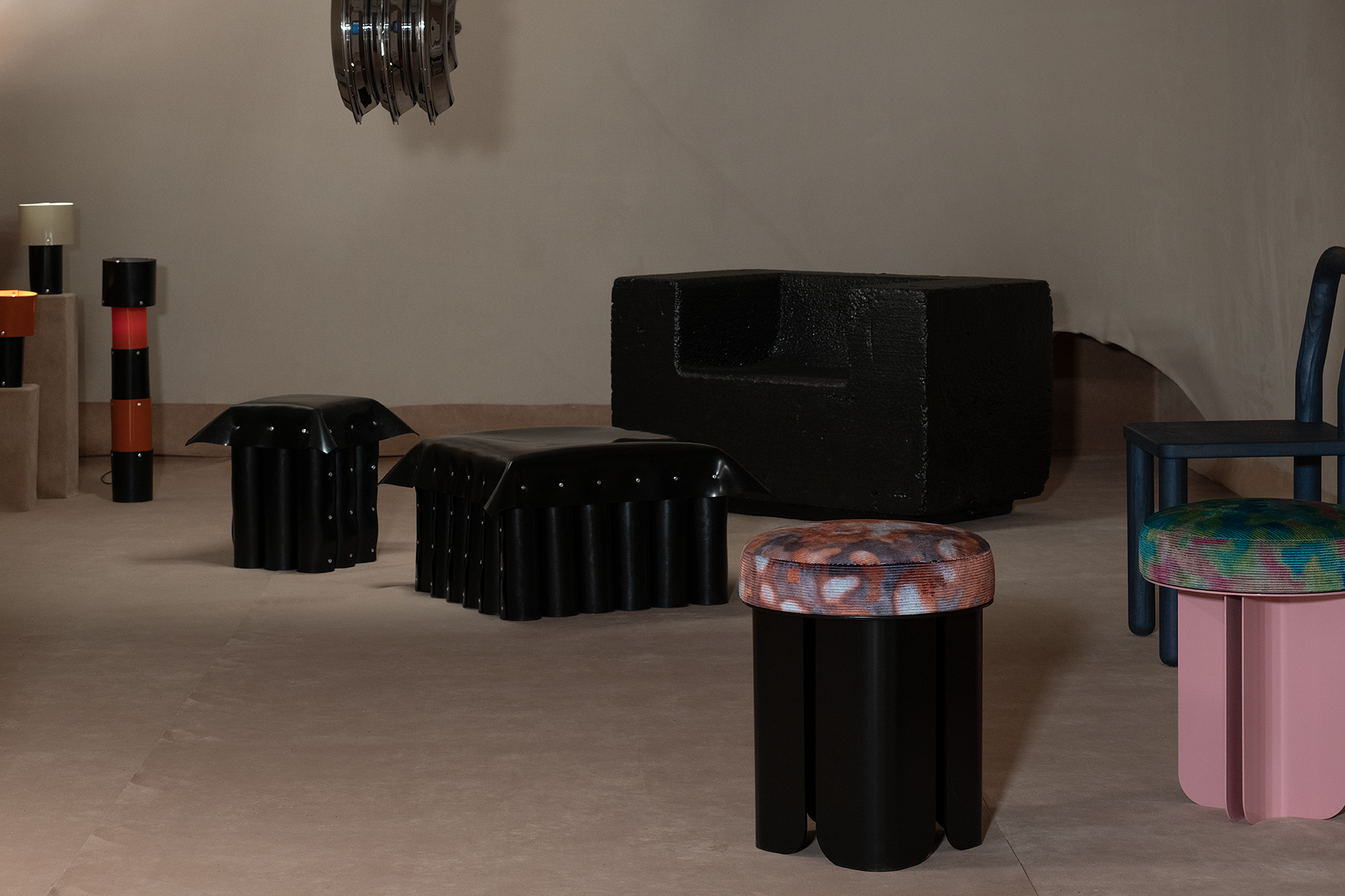 furniture pieces arranged in a beige room set