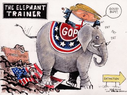 Political Cartoon U.S. Trump Impeachment GOP Elephant Trainer