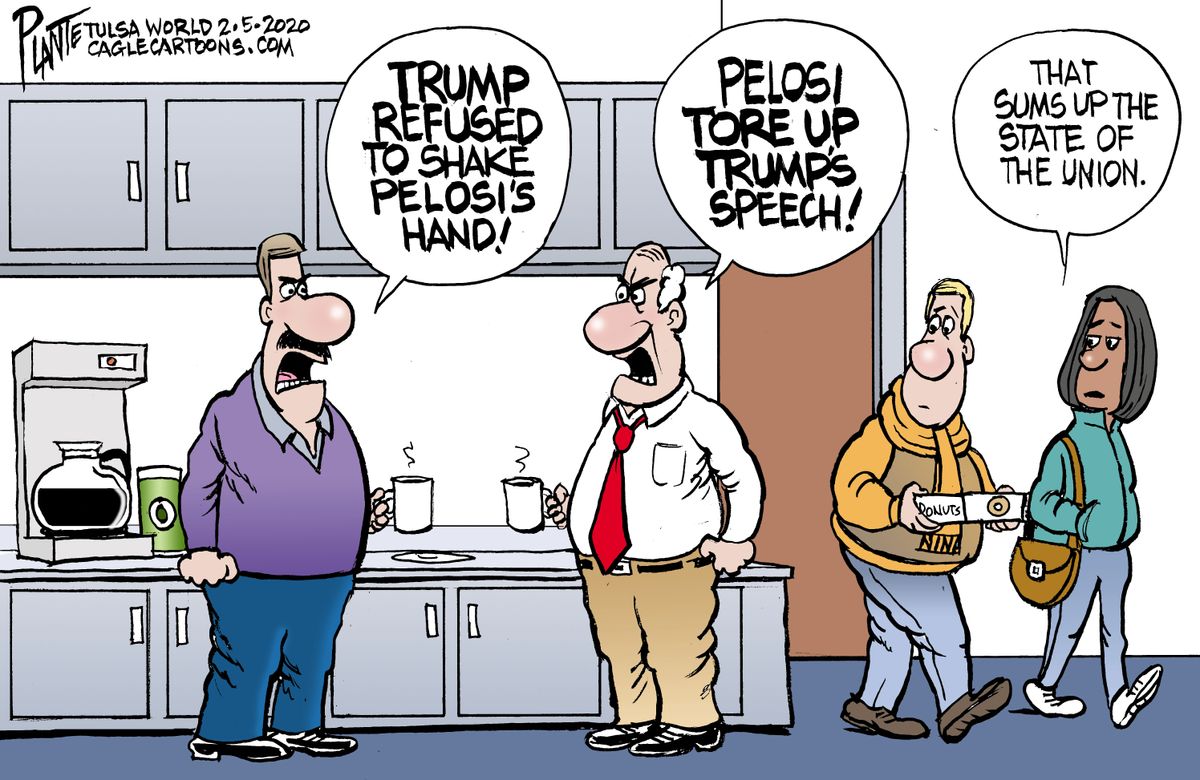 Political Cartoon U.S. Trump Nancy Pelosi State of the Union speech ...