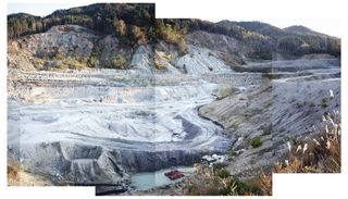 Collage of pictures showing a clay quarry in the Mino region of Japan