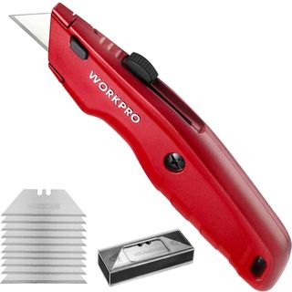 red utility knife with spare blades