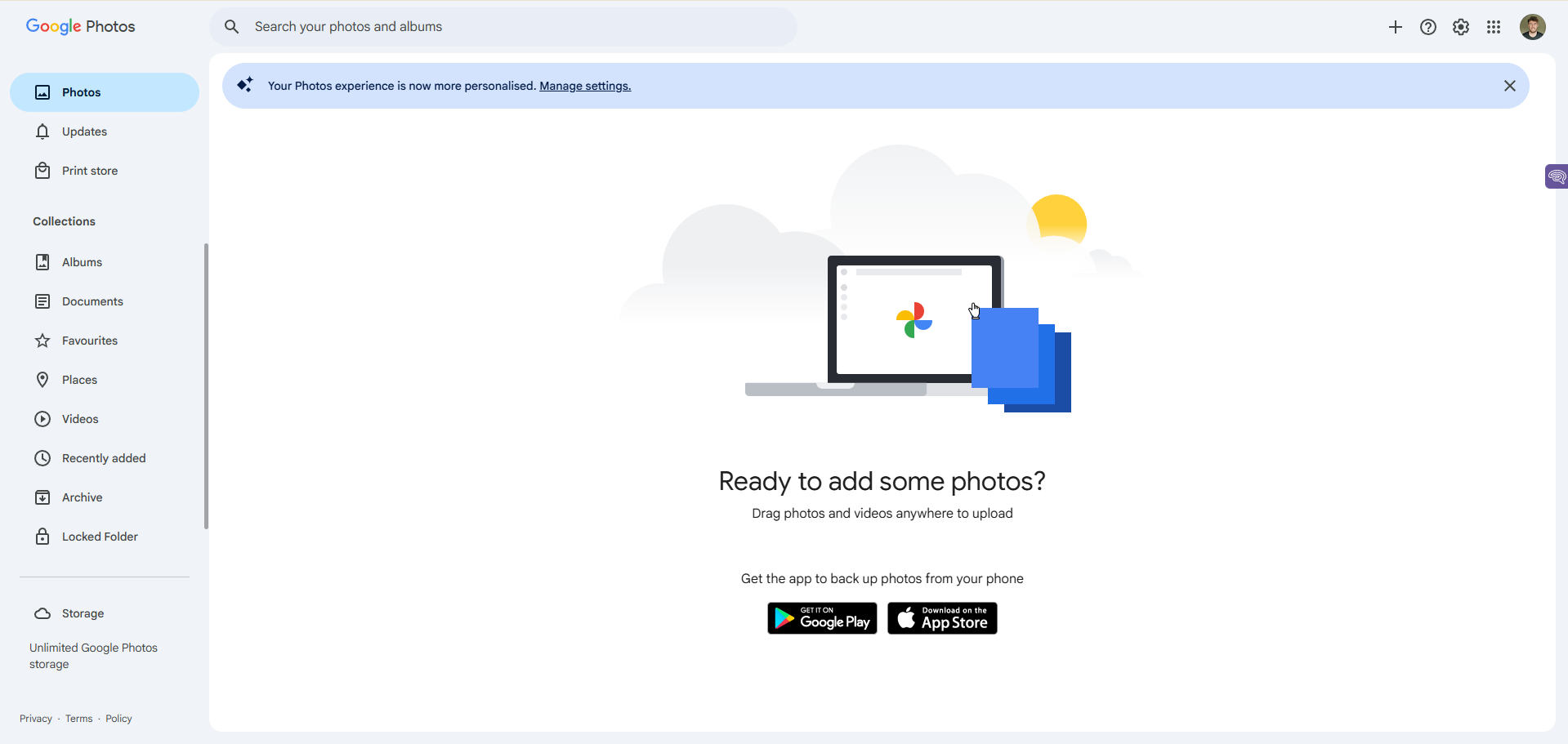 Google Photos home page