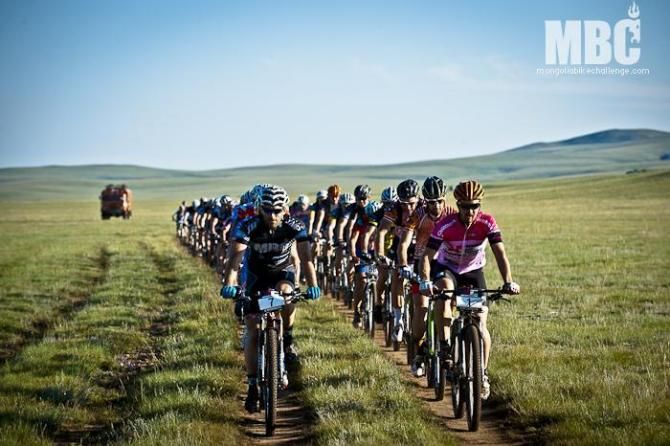 The lead peloton in the Mongolia Challenge