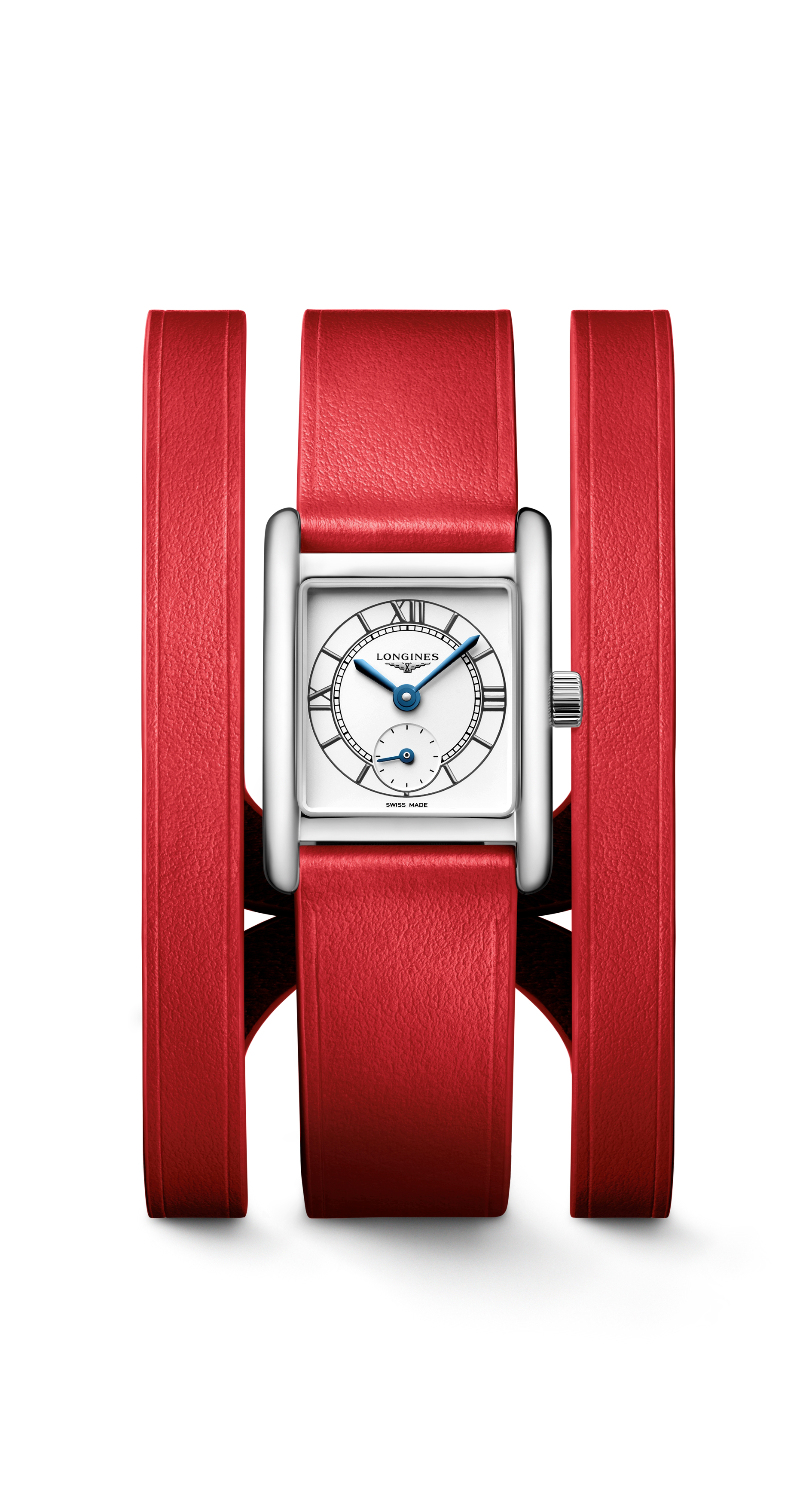 Longines mini dolcevita watch with red leather double straps