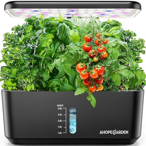 Ahopegarden Indoor Garden Hydroponics Growing System: 10 Pods Plant Germination Kit Herb Vegetable Growth Lamp Countertop With Led Grow Light - Hydrophonic Planter Grower Harvest Lettuce