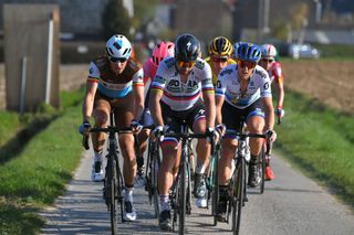 Peter Sagan (Bora-Hansgrohe), Oliver Naesen (AG2R La Mondiale) and Mitchelton-Scott's Matteo Trentin at the 2019 BinckBank Classic